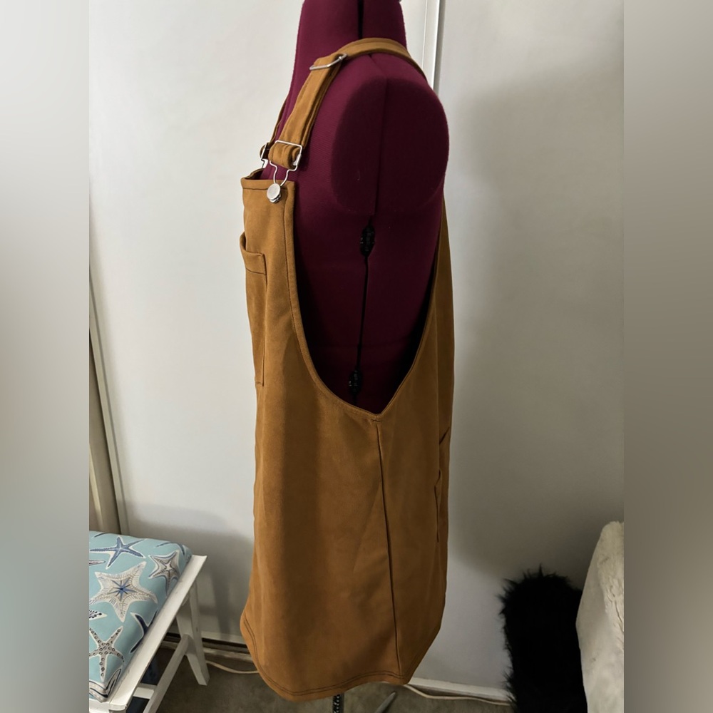 EUC Brown faux suede, midi overalls, Size XL - Picture 4 of 5